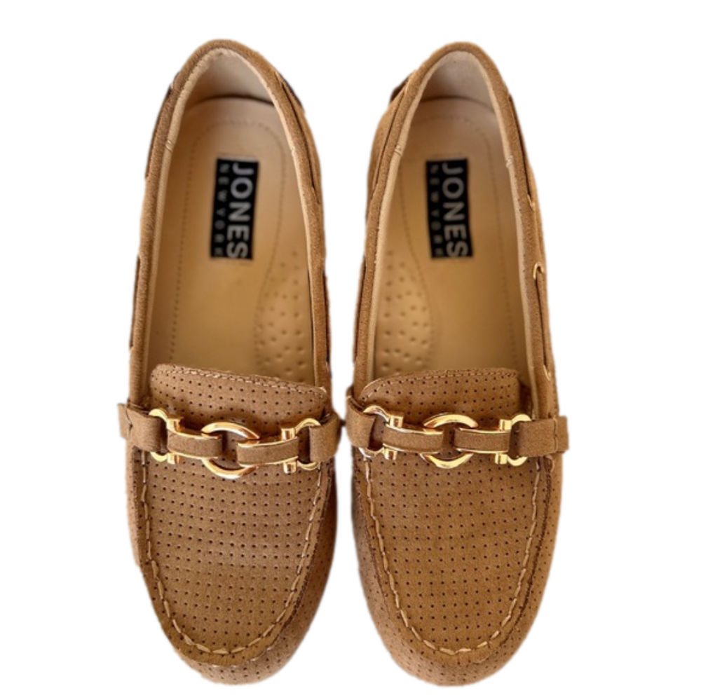 Jones New York Sunnyside Tan Size 6 Loafers Drivers Gold Chain NEW